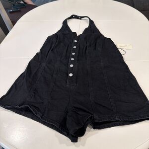 Universal Thread Black Denim Halter Button-Up Romper Size 17